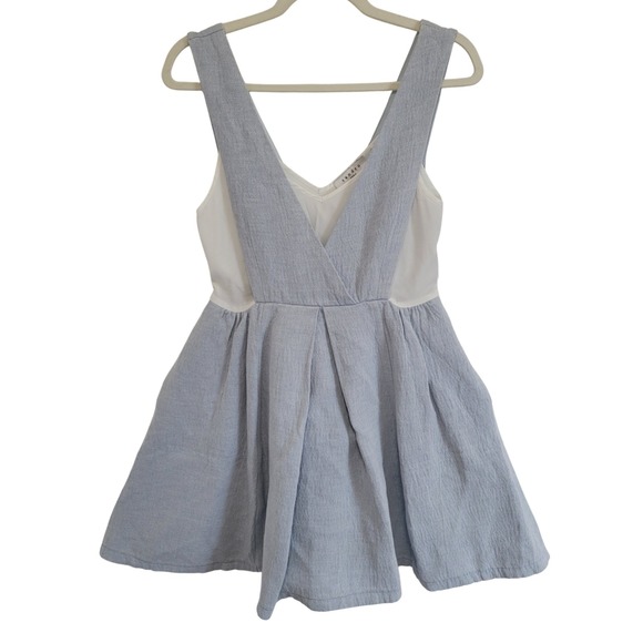 Sandro Paris Size 2 Light Blue Denim Mini Dress Sleeveless Pocketed Summer - Picture 1 of 9